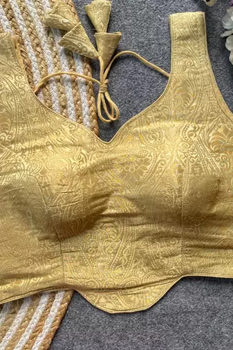 Gold jacquard blouse for women sequence saree blouse