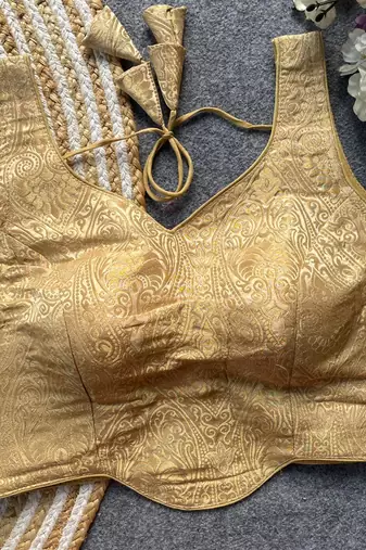 Beige jacquard blouse for women thread saree blouse