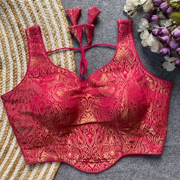 Pink jacquard blouse for women printed saree blouse 1