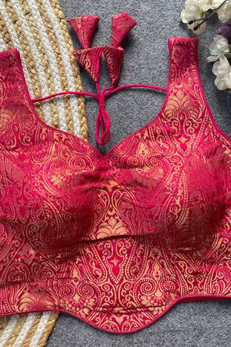 Pink jacquard blouse for women printed saree blouse