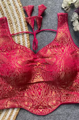 Pink jacquard blouse for women printed saree blouse