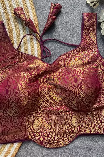 Maroon jacquard blouse for women fancy saree blouse