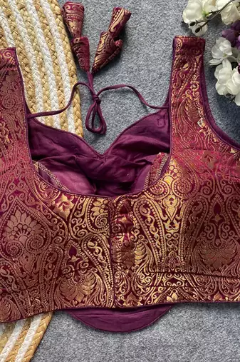 Maroon jacquard blouse for women fancy saree blouse