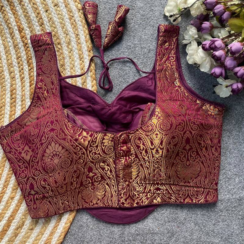 Maroon jacquard blouse for women fancy saree blouse