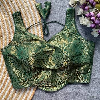 Dark green jacquard blouse for women festive saree blouse 1