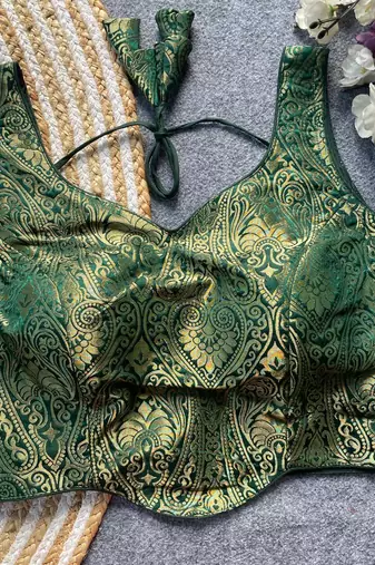 Dark green jacquard blouse for women festive saree blouse