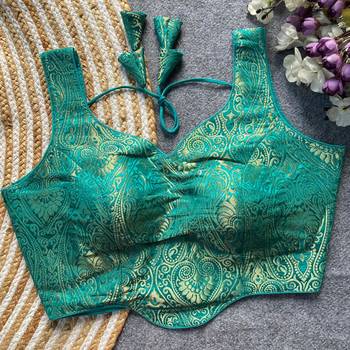 Teal jacquard blouse for women traditional saree blouse 1