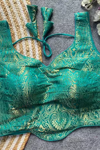 Teal jacquard blouse for women traditional saree blouse