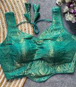 Teal jacquard blouse for women traditional saree blouse