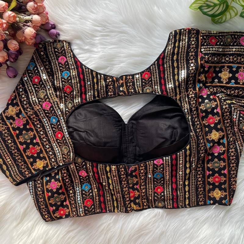 Black georgette blouse for women embroidery saree blouse