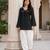 Black bandhej print cotton kurti set with farshi pant & bell sleeve jacket