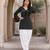 Black bandhej print cotton kurti set with farshi pant & bell sleeve jacket
