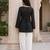 Black bandhej print cotton kurti set with farshi pant & bell sleeve jacket