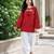Red bandhej print cotton kurti set with farshi pant & bell sleeve jacket