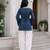 Navy blue bandhej print cotton kurti set with farshi pant & bell sleeve jacket