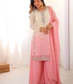 Pink heavy faux georgette embroidered kurti palazzo set with dupatta