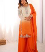Orange heavy faux georgette embroidered kurti palazzo set with dupatta
