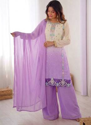 Lavender heavy faux georgette embroidered kurti palazzo set with dupatta 2