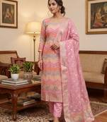 Pink organza banarasi jacquard dress material suit