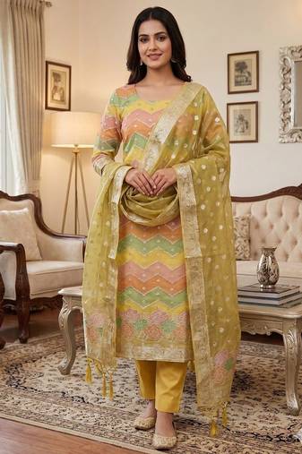 Mehendi organza banarasi jacquard dress material suit