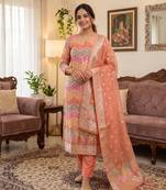 Peach organza banarasi jacquard dress material suit