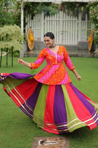 Navratri Special Multi-Color Bandhani Print short kurti