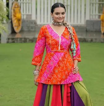 Navratri Special Multi-Color Bandhani Print short kurti