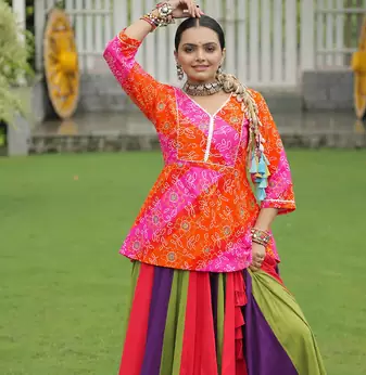Navratri Special Multi-Color Bandhani Print short kurti