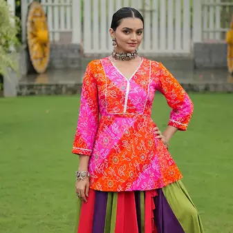 Navratri Special Multi-Color Bandhani Print short kurti