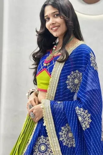 NAVRATRI WEAR LEMON GREEN COTTON RIBBON & LAMPI LACE WORK LEHENGA CHOLI FULL-STITCHED