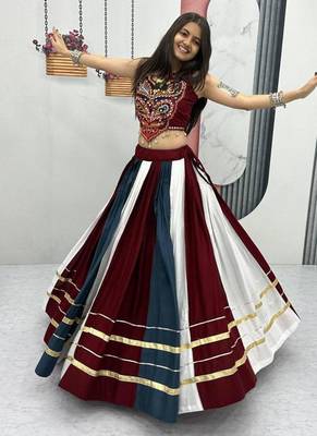 NAVRATRI  MULTI RAYON COTTON PRINT & CONVAS PATTA WORK LEHENGA CHOLI 1