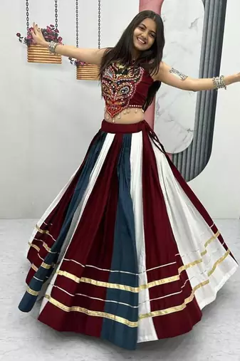 NAVRATRI WEAR MULTI RAYON COTTON PRINT & CONVAS PATTA WORK LEHENGA CHOLI FREE SIZE FULL STITCHED
