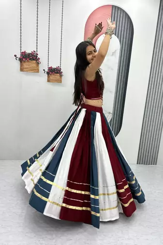NAVRATRI WEAR MULTI RAYON COTTON PRINT & CONVAS PATTA WORK LEHENGA CHOLI FREE SIZE FULL STITCHED