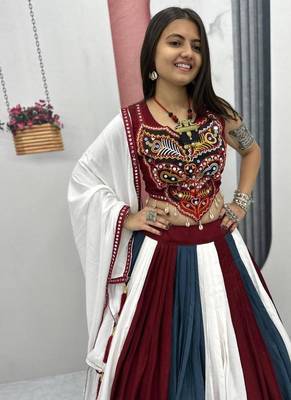 NAVRATRI  MULTI RAYON COTTON PRINT & CONVAS PATTA WORK LEHENGA CHOLI 3