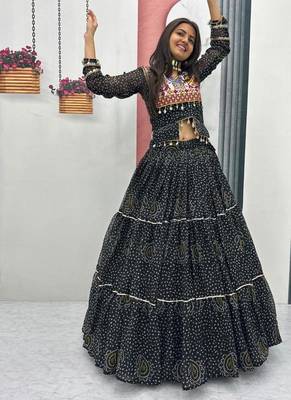 NAVRATRI  BLACK PURE FAUX GEORGETTE PRINT LEHENGA CHOLI 1