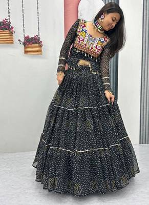 NAVRATRI  BLACK PURE FAUX GEORGETTE PRINT LEHENGA CHOLI 2