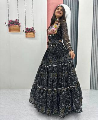 NAVRATRI  BLACK PURE FAUX GEORGETTE PRINT LEHENGA CHOLI 3