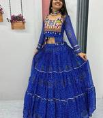 NAVRATRI WEAR BLUE COLOR PURE FAUX GEORGETTE PRINT LEHENGA CHOLI FREE SIZE FULL STITCHED.