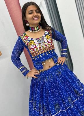 NAVRATRI WEAR BLUE PURE FAUX GEORGETTE PRINT LEHENGA CHOLI FREE SIZE FULL STITCHED 2