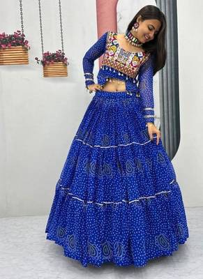 NAVRATRI WEAR BLUE PURE FAUX GEORGETTE PRINT LEHENGA CHOLI FREE SIZE FULL STITCHED 3