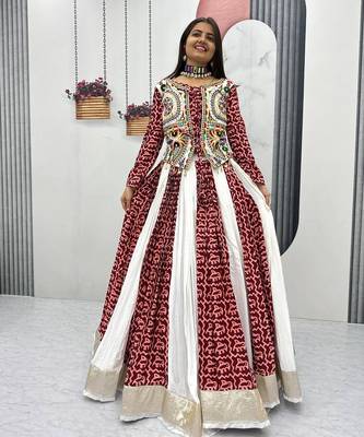 NAVRATRI  WHITE-MULTI COTTON SOLID PRINT WORK LEHENGA CHOLI 1