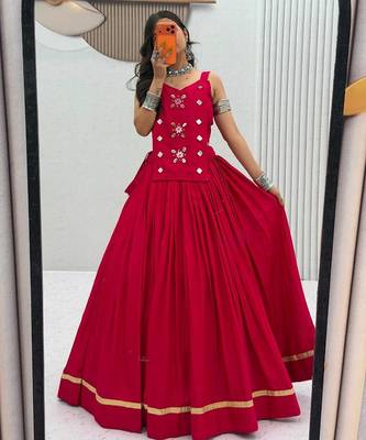 NAVRATRI  PINK SOLID COTTON LEHENGA CHOLI 1