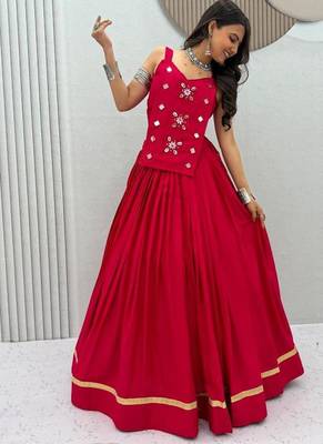 NAVRATRI  PINK SOLID COTTON LEHENGA CHOLI 3