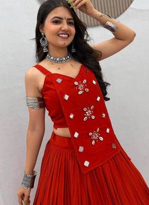 NAVRATRI WEAR RUST SOLID COTTON LEHENGA CHOLI FREE SIZE FULL STITCHED 2