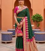 Green soft silk blend saree with zari weaving meenakari design