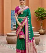 Sea green soft silk blend saree with zari weaving meenakari design