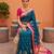 Teal soft silk blend saree with zari weaving meenakari design