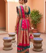 Pink soft silk blend saree with zari weaving meenakari design