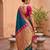 Teal soft silk blend saree with zari weaving meenakari design