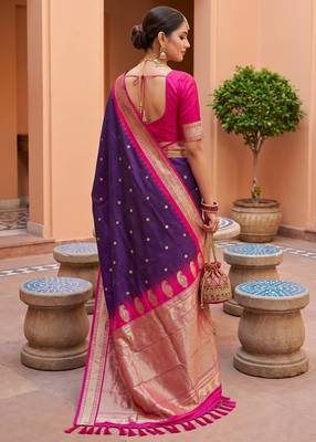 Violet soft silk blend saree with zari weaving meenakari design 4